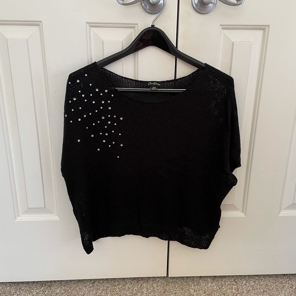 Cartise Black Dolman Sweater w/ Rhinestone Design